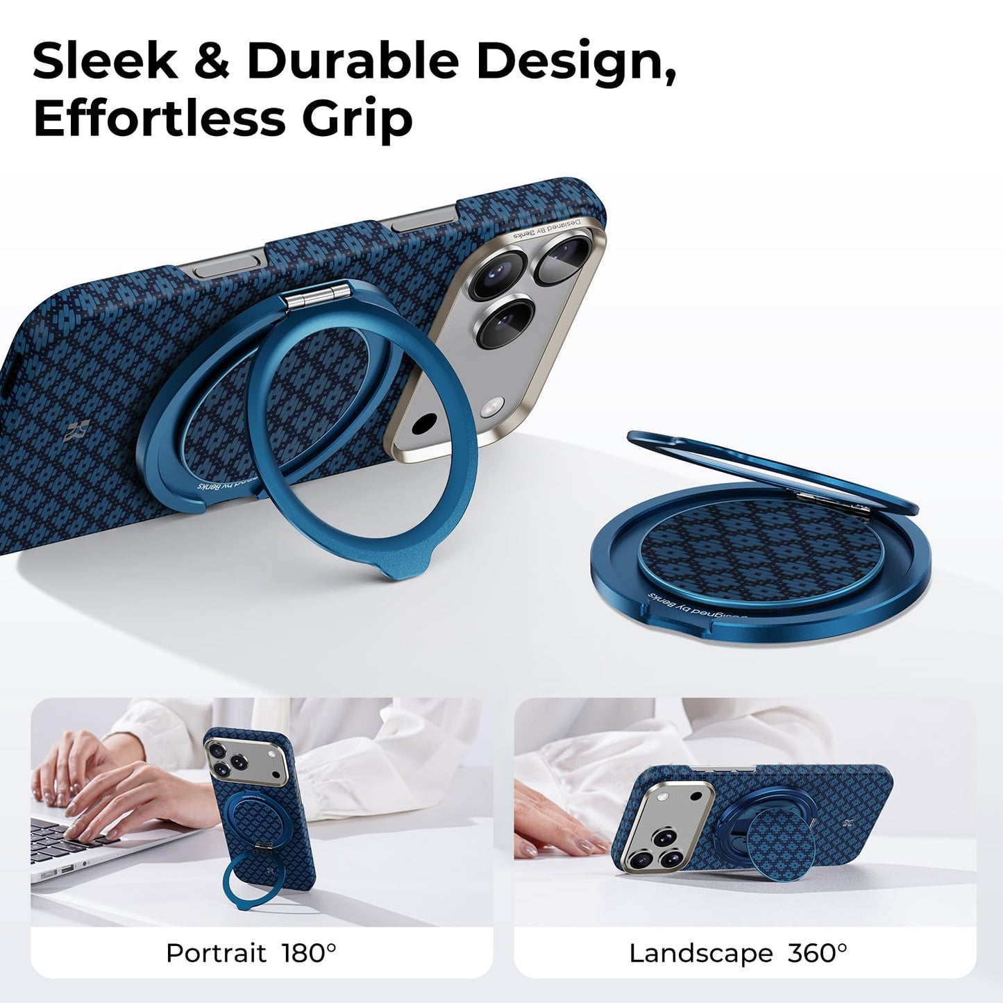 BENKS ArmorPop Magnetic Phone Grip & Stand for MagSafe, 360° Rotation Adjustable Phone Ring Holder for iPhone 17/16/15/14/13/12 Series, Durable Kevlar Design