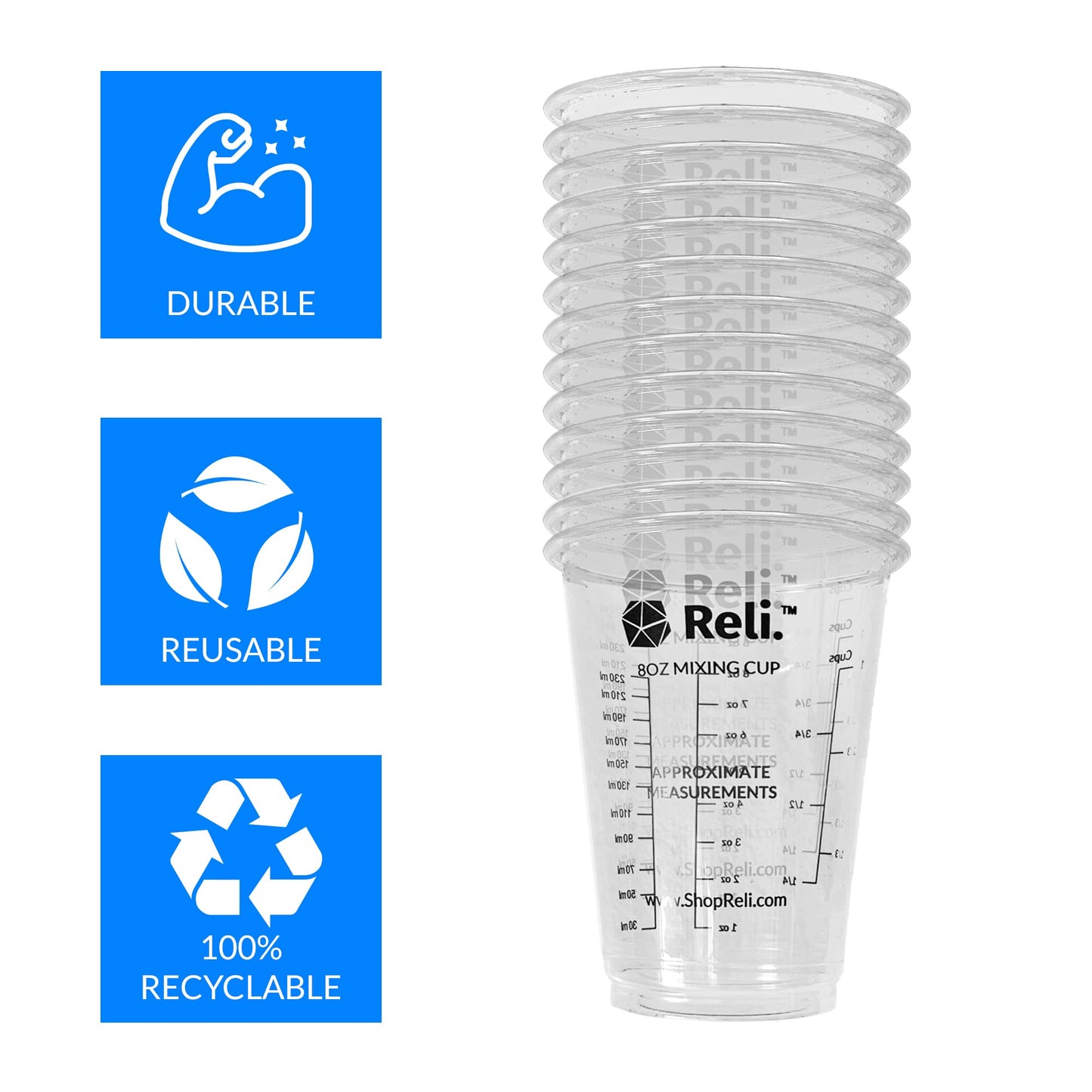 Reli. (120 Pcs) 8 oz Paint Mixing Cup/Resin Mixing | Disposable Measuring Cups | Clear Plastic Measure | Use for Paint, Epoxy Resin, Pigments