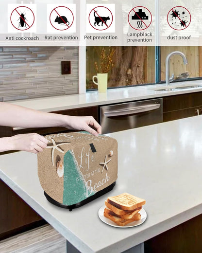 Toaster Cover, Life is Better at The Beach 2 Slice, Ocean Nautical Coastal Starfish with Loop, Polyester Dust Cover