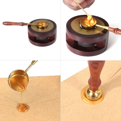 Yoption Rose Wood Wax Seal Warmer with Melting Spoon Kit, Wax Sticks, Beads, Furnace Tool Stove Pot (#1)