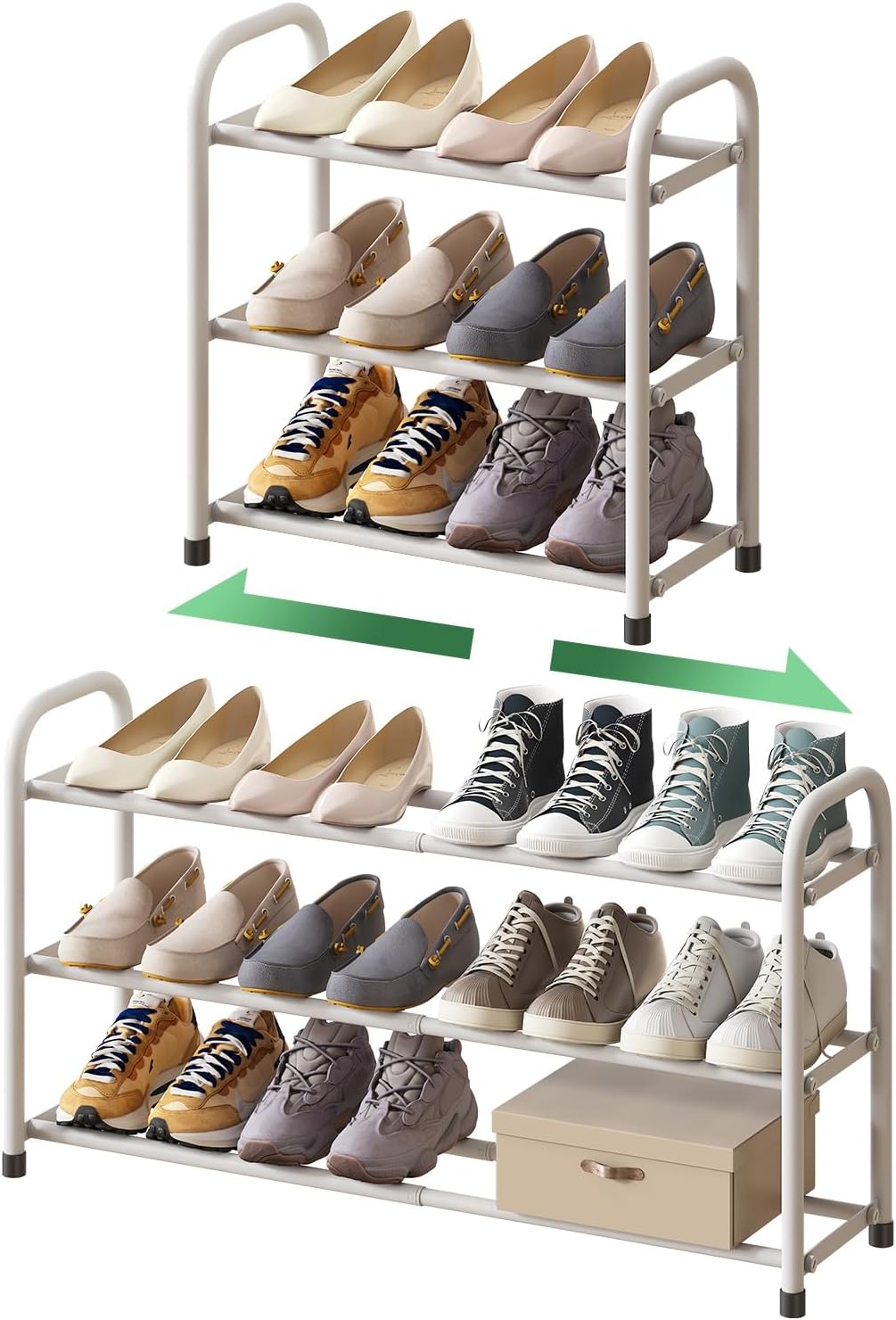 kiplant Closet, 3-Tier Closet, White Shoe Rack for Expandable Shoe Organizer for Metal Adjustable Black Shoe Shelf