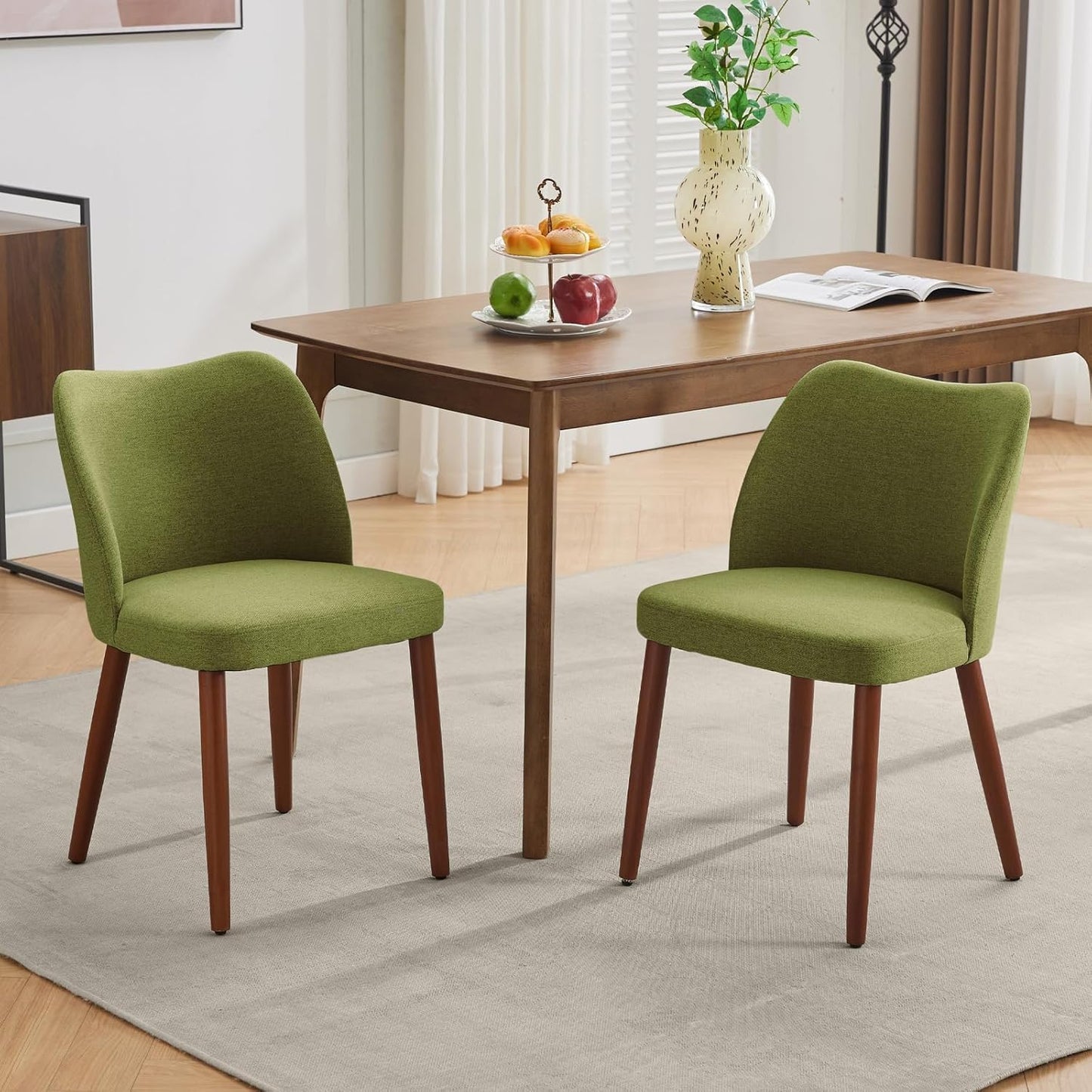 GarveeHome Linen Dining Chairs Set of 4 Upholstered Fabric Dining Chair with Wood Legs, Wing Backrest, Wooden Kitchen Chairs with Thick Cushions, Leveling Feet for Dining Room, Living Room
