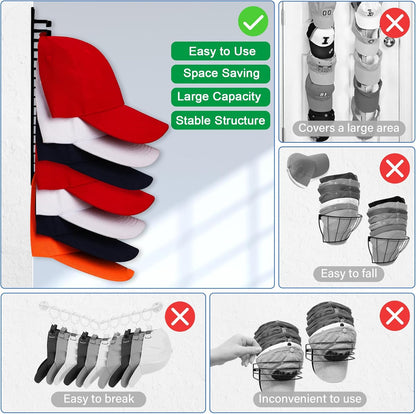 Hat Rack for Baseball Caps, 1 Pack Organizer Display Holds Up To 16 Hats, Adhesive or Drilling Cap Storage Hook