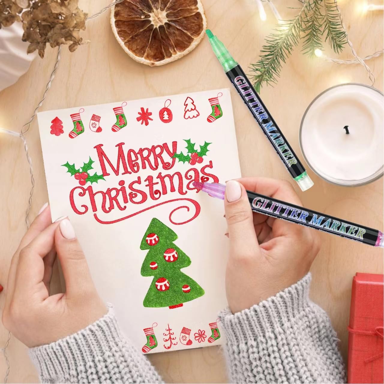 OLINGYOU Glitter Marker Pens,36 Colors Self-Shimmer Metallic Markers,Glitter Paint Pens DIY Crafts Greeting Birthday Cards, Making Poster,Album,Scrapbooking,Wood，Mugs