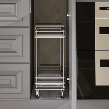 LOVMOR Pull Out Cabinet Organizer and Storage (5" W x 21" D) 2-Tier Pull Out Shelf Storage for Kitchen Base Cabinet Silver(5" W x 21" D, Silver, Roll on Top)