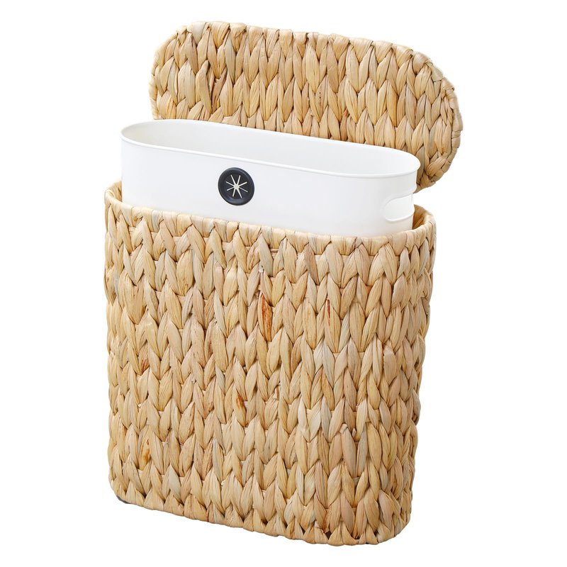 Coeusy Wicker Bathroom Trash Can with Lid,Narrow Rattan Waste Basket with Removable Liner Bucket,Slim Woven Water Hyacinth Garbage Can for Bedroom,Office,Small Spaces,3 Gallon