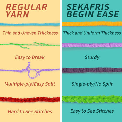 Sekafris 15 Pack Crochet Yarn Beginner - Black, White, Orange, Red, Green, Pink, Yellow Cotton Chunky Yarn - Easy-to-See Stitches for Crocheting (15 * 50g)