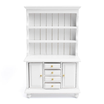 Dollhouse Miniature Cabinet 1/12 Scale Bookshelf Bookcase Cupboard Hutch, Mini Furniture Kitchen Accessories, European Items Living Room Wooden Storage Sideboard Display Showcase Shelves, White