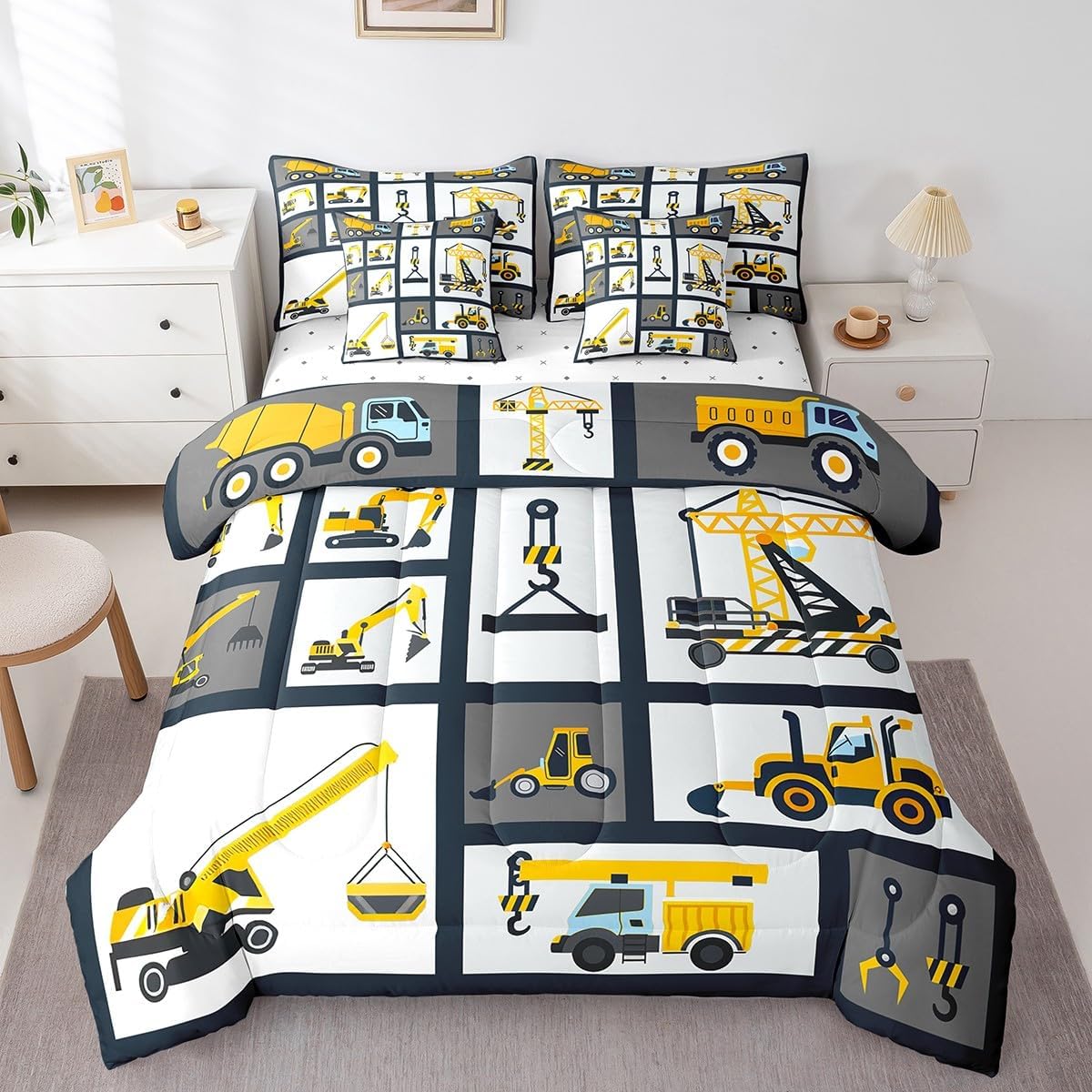Set 7 Set Set Feelyou Kids Construction Comforter Full Size Pcs Boys Construction Site Cars Comforter Bed in a Bag