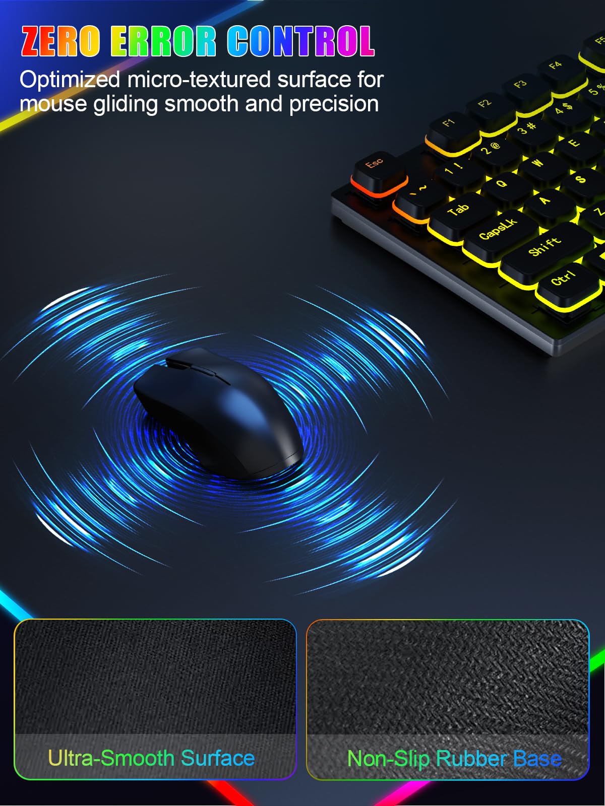 Mouse Pad with Wireless Charging, Large Desk Mat RGB Gaming Mousepad, 10 Light Colors LED Gaming Pad Keyboard Pad with Ultra-Smooth Surface & Non-Slip Rubber Base, Waterproof Full Desk Mouse Pad