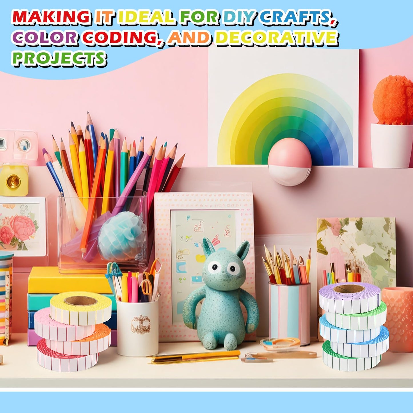 Treela 11 Roll Multi-Color Double Sided EVA Foam Tape,3/4 x 1/2 Inch, 270 Pcs/roll, Adhesive Foam Squares, Self Adhesive Dots for DIY Crafts, Scrapbooking & Card Making