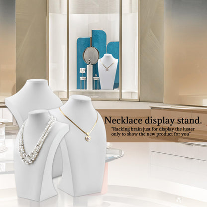 Homeanda Necklace Display Bust - PU Leather Jewelry Bust Stand for Photography, Boutique Display, and Home Organisation(White-11.4"x6.7")