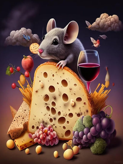 New Year Gift Cute Rat and Food Diamond Painting for Adults, 5D Diamond Art Kit Rat, Full Gem Painting Crafts for Adults, DIY Wall Decor Crafts Gem Art for Christmas Valentine's Day 12x16 inch