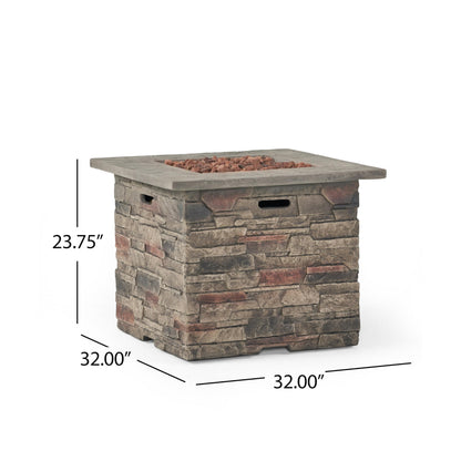 Hoonah Outdoor 40,000 BTU Lightweight Concrete Fire Pit Table, 32", Natural Stone / Grey