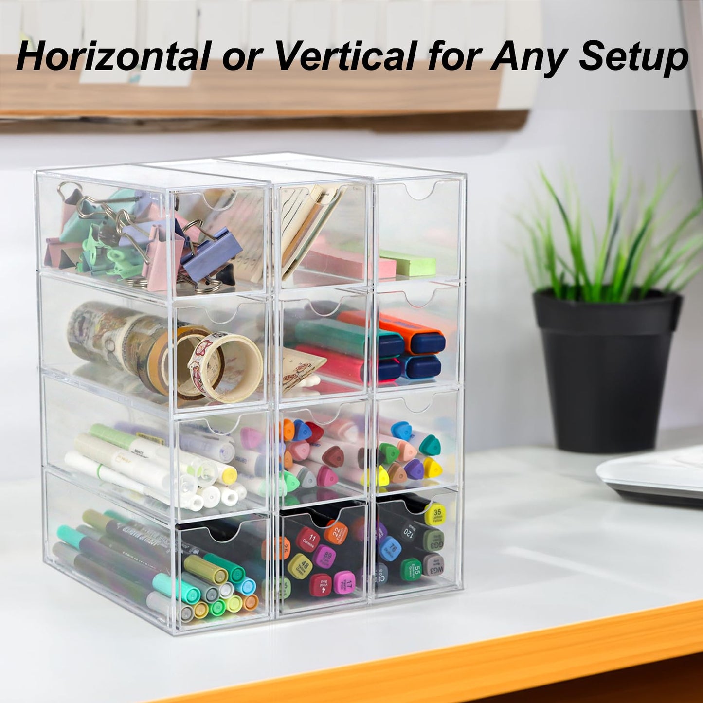 ZEXALOR Clear Desk Organizer Storage with 12 Drawers, Desktop Organizers, Bathroom Office Supplies, Plastic Storage Drawer for Makeup, Jewelry, Pen, Stationary, Hair Accessories, Sunglass (12-Drawer)