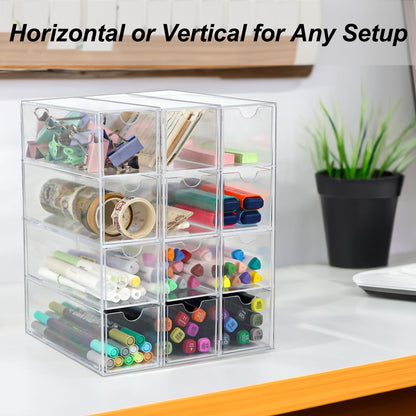 ZEXALOR Clear Desk Organizer Storage with 12 Drawers, Desktop Organizers, Bathroom Office Supplies, Plastic Storage Drawer for Makeup, Jewelry, Pen, Stationary, Hair Accessories, Sunglass (12-Drawer)