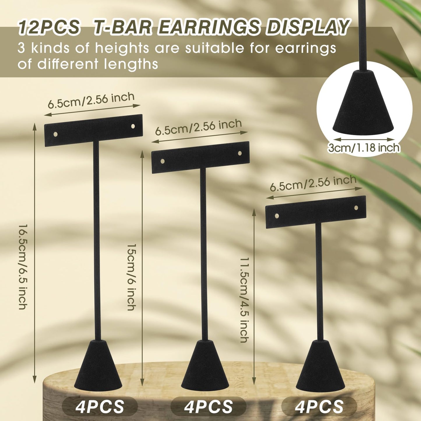Marsui 12 Pcs Earring Display Set T Bar Earring Display Stand with 3 Heights Earrings Stand for Jewelry Vendors (Black)