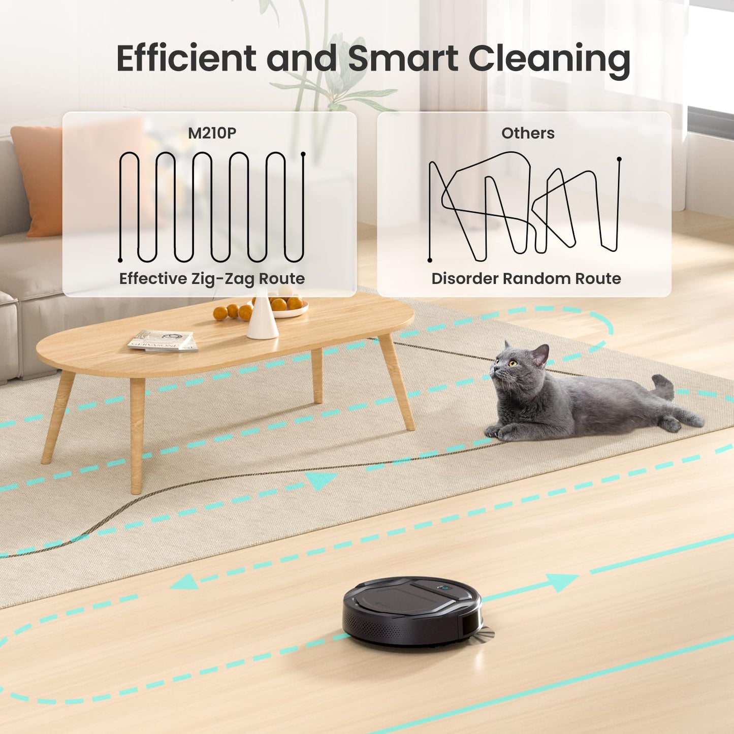 Lefant Robot Vacuum Cleaner, 120 Mins Runtime, Compact Design, Low Noise, Powerful Suction, Wi-Fi/App/Voice Control, Self-Charging, Scheduled Cleaning, Ideal for Pet Hair and Hard Floors, M210 Black