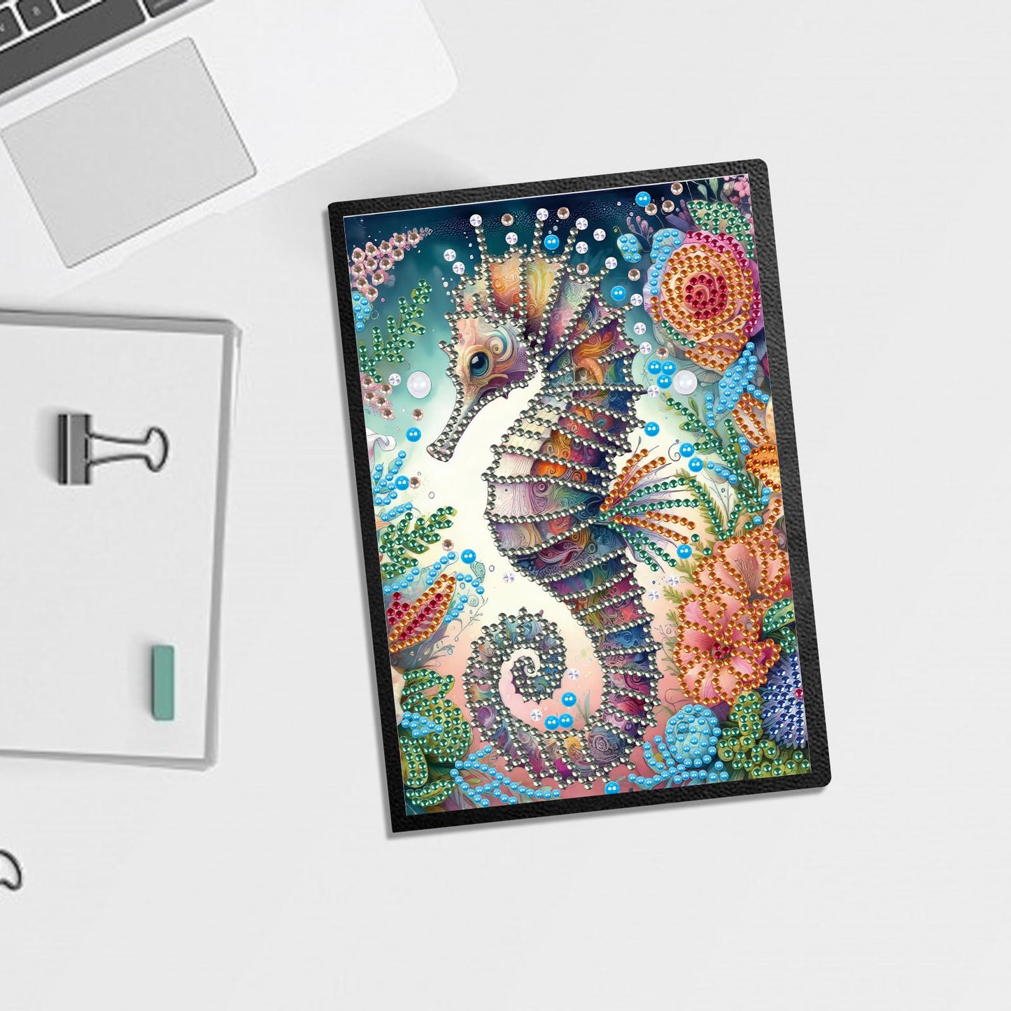 JISHSHAY Diamond Art Notebook Journal Diamond Painting Note Book Gem Art Sketchbook Gem Painting Diary Mosaic Kits for Adults Blank Notebook with Special Shaped 14.5×21cm/5.7×8.26in Sea Horse