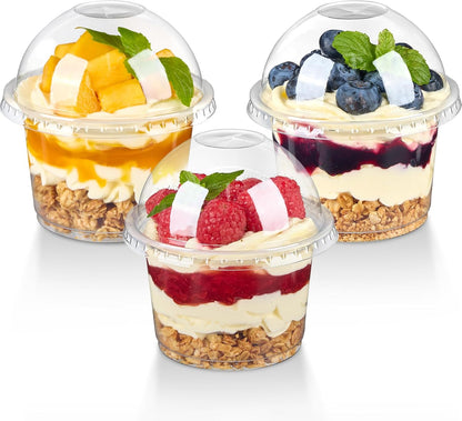 25 Pack 8 oz TOFLEN Plastic Dessert Cups with Dome Lids, Clear Disposable Yogurt Parfait Cups with Lids, Individual