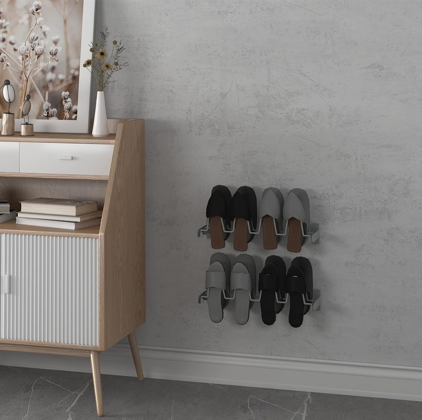 8 Set 2 Lavezee Wall Hanging Shoe Rack Organizer Pairs Sandals Slippers, of Silver Metal Mounted Shoe Storage Holder