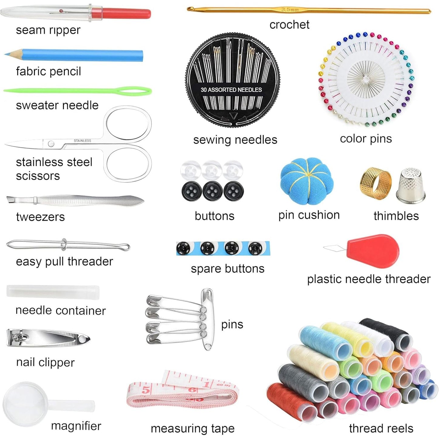 Marcoon Sewing KIT, DIY Sewing Supplies with Sewing Accessories, Portable Mini Sewing Kit for Beginner, Traveller and Emergency Clothing Fixes, with Premium Black Carrying Case (B)