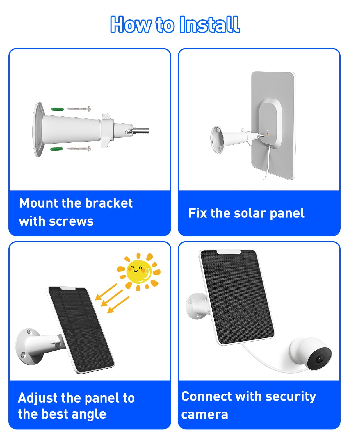 Premium Solar Panel for Google Nest Camera, 5W Camera Solar Panel Power for Google Nest Cam Outdoor & Indoor (Battery Version), Special Made for Google Nest Cam, IP65 Waterproof, w/ 13ft Cable, 4 Pack