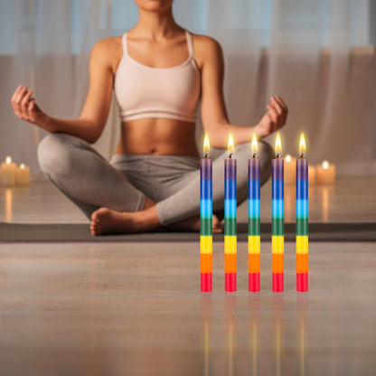 Mega Candles 5 pcs Unscented Multi Color Straight Taper Chakra Candles, Hand Poured Premium Wax Candle 10 Inch x 1 Inch, 100% Cotton Wick, Positive Healing Energy, Meditation, Relaxation, Reiki, Yoga