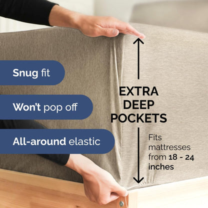 Skiennix Extra Deep Full Sheet Set | 6-Piece Breathable Cooling Sheets - Luxury Hotel Quality - Heathered Beige