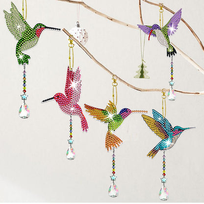 JeCuiK 6 Pcs Diamond Painting Wind Chimes Rhinestone Hummingbird Diamond Art Suncatcher Double Sided 5D DIY Diamond Painting Kits for Adults Christmas Ornament Best Gifts for Mother
