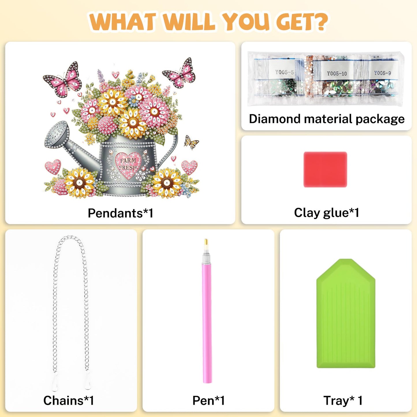 Bowetile Spring Diamond Art Hanging Kits for Adults, Diamond Art Suncatchers Flowers, 5D Special Shape Diamond Painting Farm Fresh Watering Can Pendant Window Ornament Gifts for Home Decor
