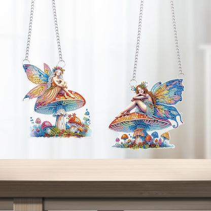 LazyFold 2PCS Diamond Art Hanging Pendant Kits for Adults, Mushroom Fairy DIY 5D Special Shape Diamond Art Painting Pendant Kits,Gem Art Suncatchers Painting Ornament for Home Garden Wall Decor Gift