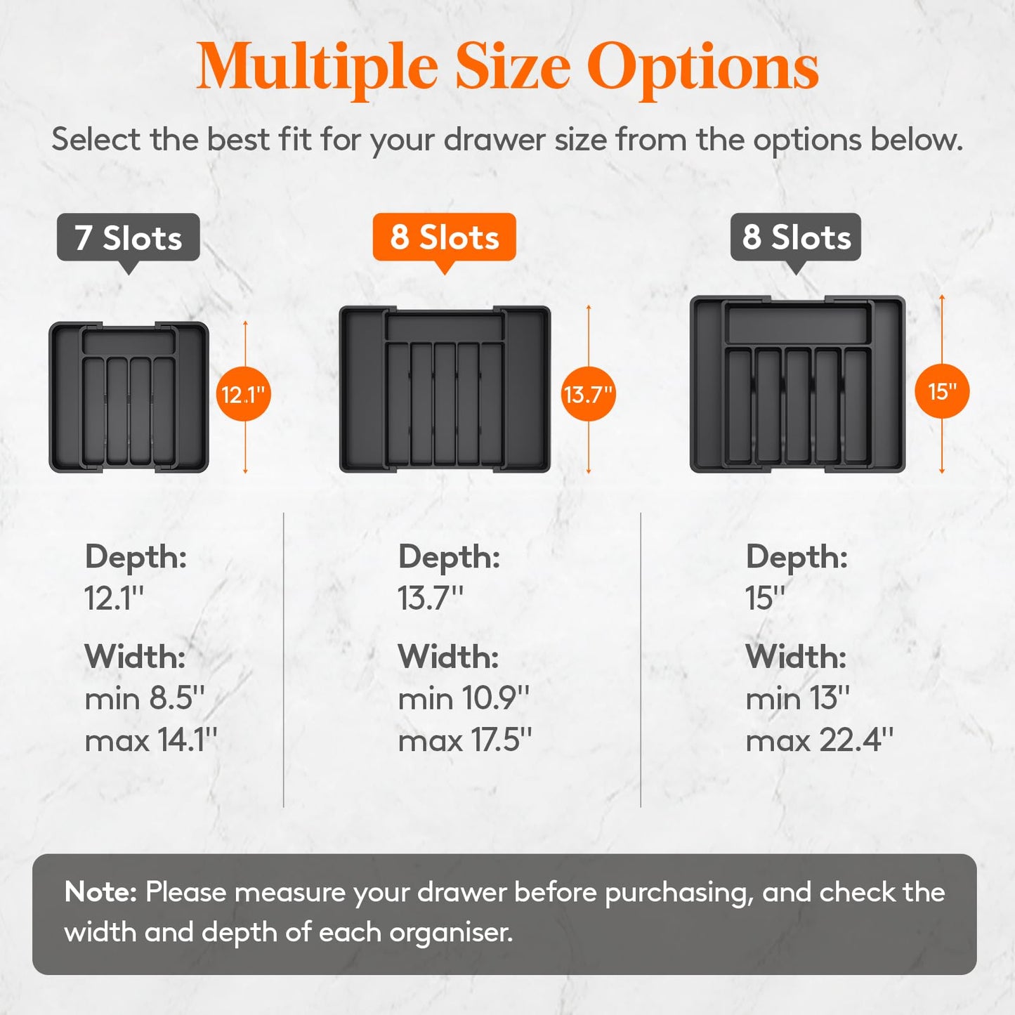 Lifewit Silverware Drawer Organizer, Expandable Utensil Tray for Kitchen, BPA Free Flatware and Cutlery Holder, Adjustable Plastic Storage for Spoons Forks Knives, 8.5"-14.1" x 12.1", Black