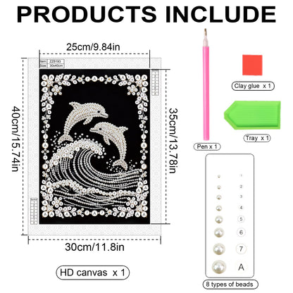 Stalente Pearl Diamond Painting Kits for Adults Dolphin, 5D Special Shape Diamond Art Kits for Beginners, Crystal Rhinestones Diamond Painting for Home Wall Decoration Gift 12×16inch, Animal