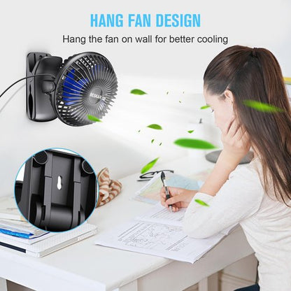 BESKAR Portable USB Clip-On Fan - 3 Speed Strong Airflow | Quiet Personal Desk Fan with Sturdy Clamp