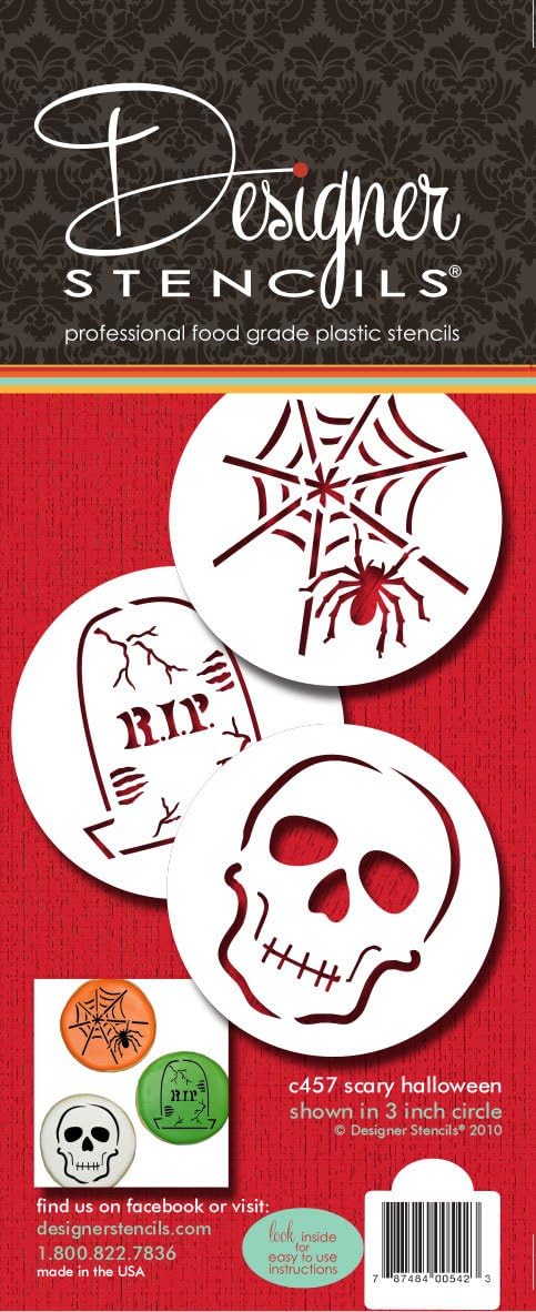 Designer Stencils Scary Halloween Cookie Stencil Set, (Spider Web, Skull, Gravestone)