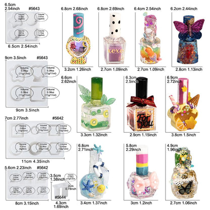 Resin Shaker Bottle Silicone Mold Nail Polish Set of 10 with Manual