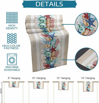 Lsrtoss 70 Inches 13" 70" Rustic Coastal Table Runner Long, Nautical Starfish Farmhouse Dress Scarves, Beach Coral