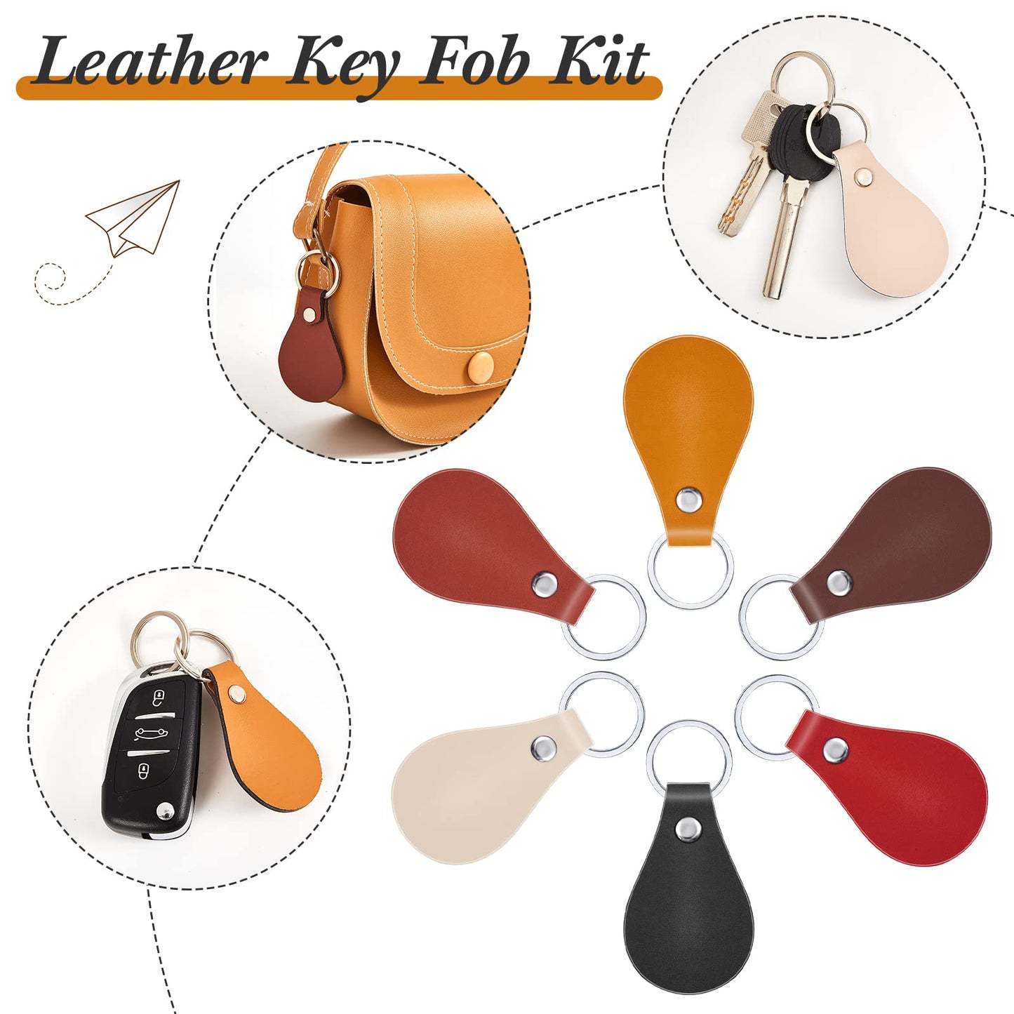 Taiyin 30 Pcs Leather Key Fob Kit for DIY Craft PU Blanks with Rivets and Key Ring for Laser Engraving Keychain (Multi Colors)