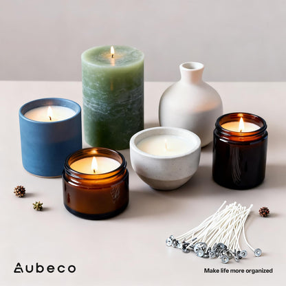 Aubeco 240Pcs Candle Wick, Low Smoke 6 Inch Pre-Waxed Cotton Wick with Tabs, Natural Cotton Core for Candle Making, Soy Candle DIY