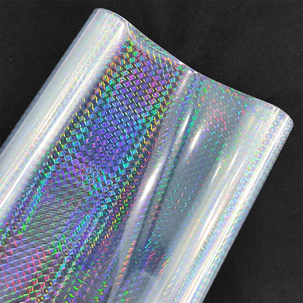 Iridescent Clear Film Laser Mirror Rainbow Transparent PVC Waterproof Vinyl Material for Bows Jewlery Bags Making DIY Crafts (Gem Patterns-A)