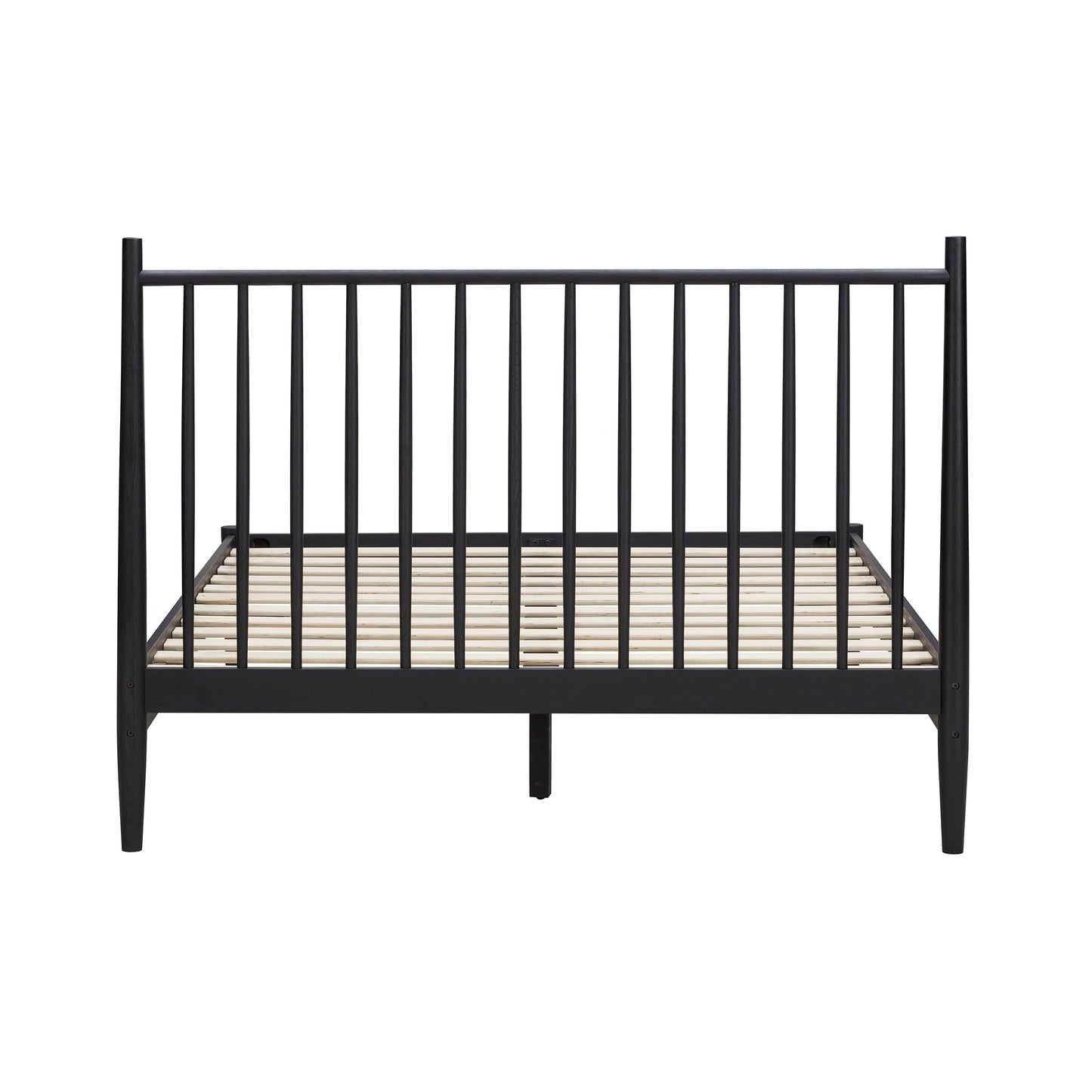 NTC Inno Wooden Bed Frame with Headboard, Solid Oak and Rubber Wood Foundation with Silent Slats and Wood Central Supports, 1000 Lb Capacity, Effortless Assembly, King - Burnt Black