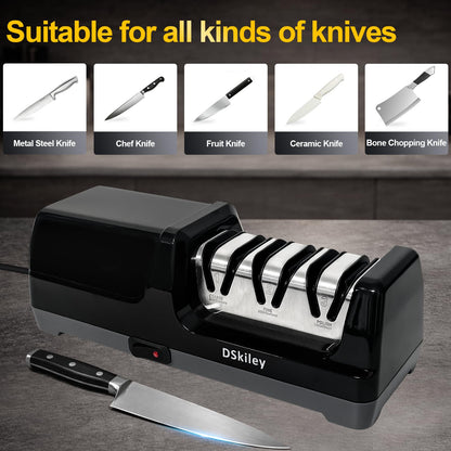 Electric Knife Sharpener for Kitchen – Professional 3-Stage 100% Diamond System with 20° Precision Angle, Fast Sharpening to Restore & Polish Chef Knives(Black)