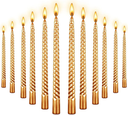 10 Inch Taper Candle Set of 12 - Long Burning Tapered Candles for Dinner Party, Wedding, Halloween (Gold)