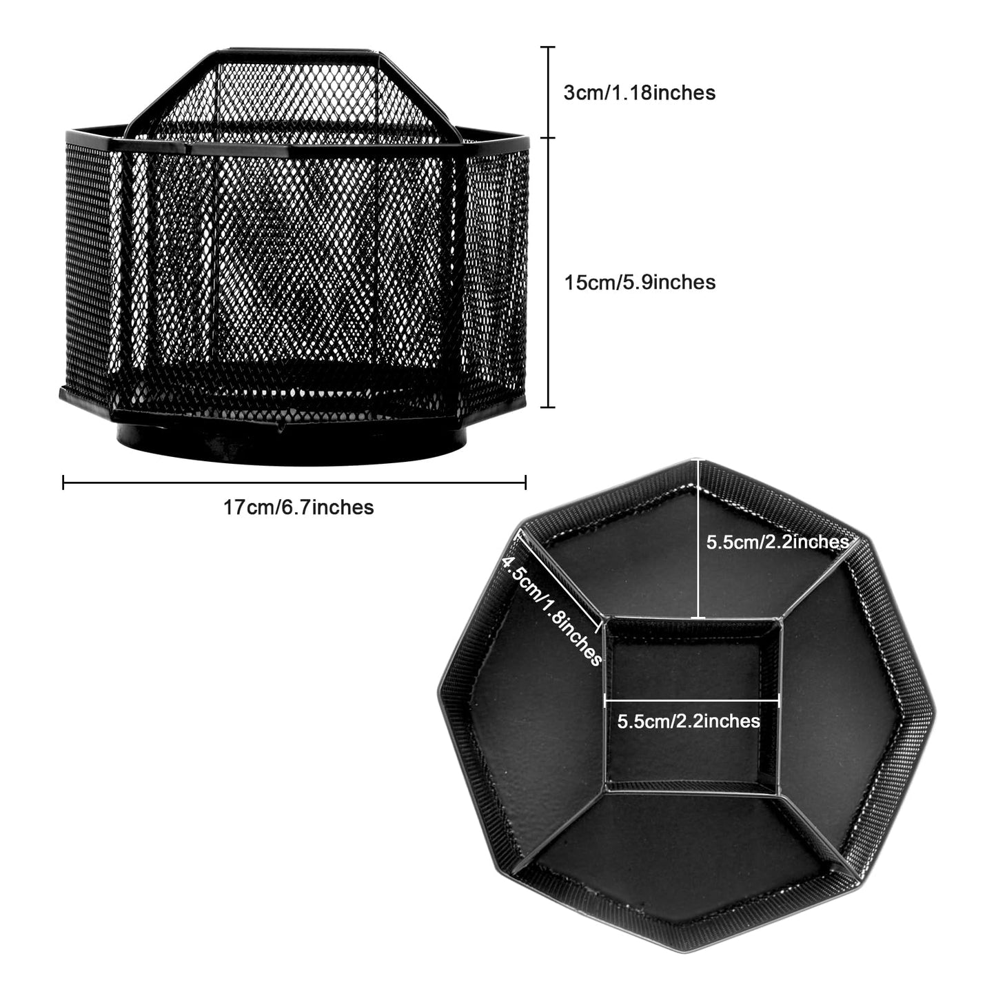 Comix 360° Rotating Pen Holder for Desk, 5 Compartments Office Desk Organizer, Black Mesh Metal Pencil Holder Cup for Office Home School