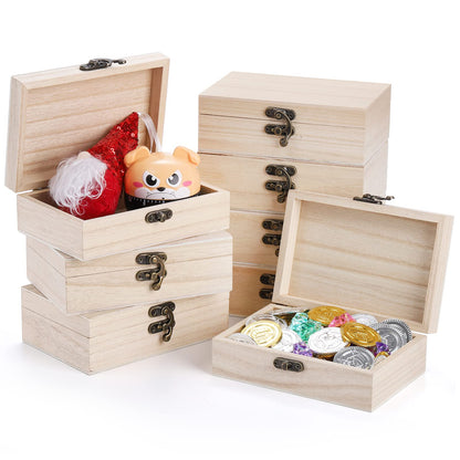 yarlung 8 Pack Unfinished Wooden Boxes for Crafts, 6x4x2 Inch Small Jewelry Storage Box Unpainted DIY Gifts Boxes for Treasure Chest Art Hobbies Memory Box, Hinged Lid with Front Clasp