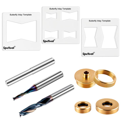 SpeTool 7-in-1 Router Inlay Template Kit,Router Templates for Woodworking, Solid Brass Inlay Bushing Kit Includes 1/8" & 1/4" Cutting Dia with 1/4 Shank Carbide Spiral Upcut Bit with TAC-Coated