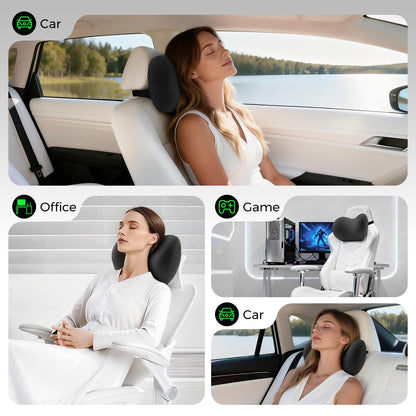 BEBAS Memory Foam Car Headrest Pillow - Breathable Neck Support Pillow for Driving, Universal Fit Cars/SUVs/Tesla/Toyota & Office Chair, Removable Cover (Black, Summer)