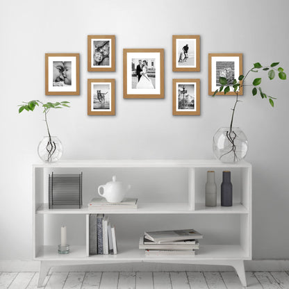 Americanflat Set of 7 Picture Frames with Shatter-Resistant Glass - Gallery Wall Frame Set with One 11x14, Two 8x10 and Four 5x7 Frames - Signature Collection - Dark Oak