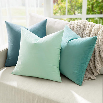 MIULEE Pack of 2 Velvet Soft Solid Decorative Square Throw Pillow Covers, 18x18 Inch, Aqua Green